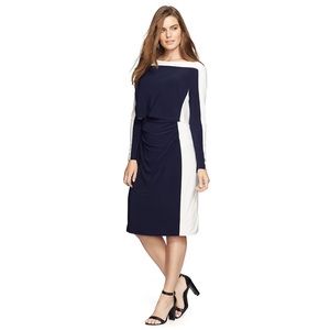 Lauren by Ralph Lauren Jersey Color-blocked Navy and White Dress